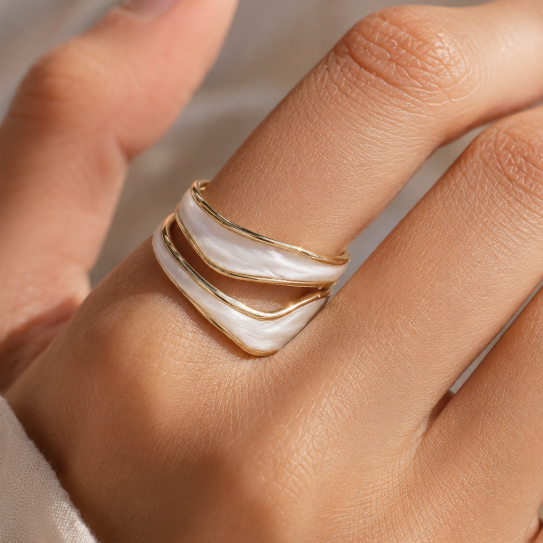 Bold Wave Statement Ring in Gold