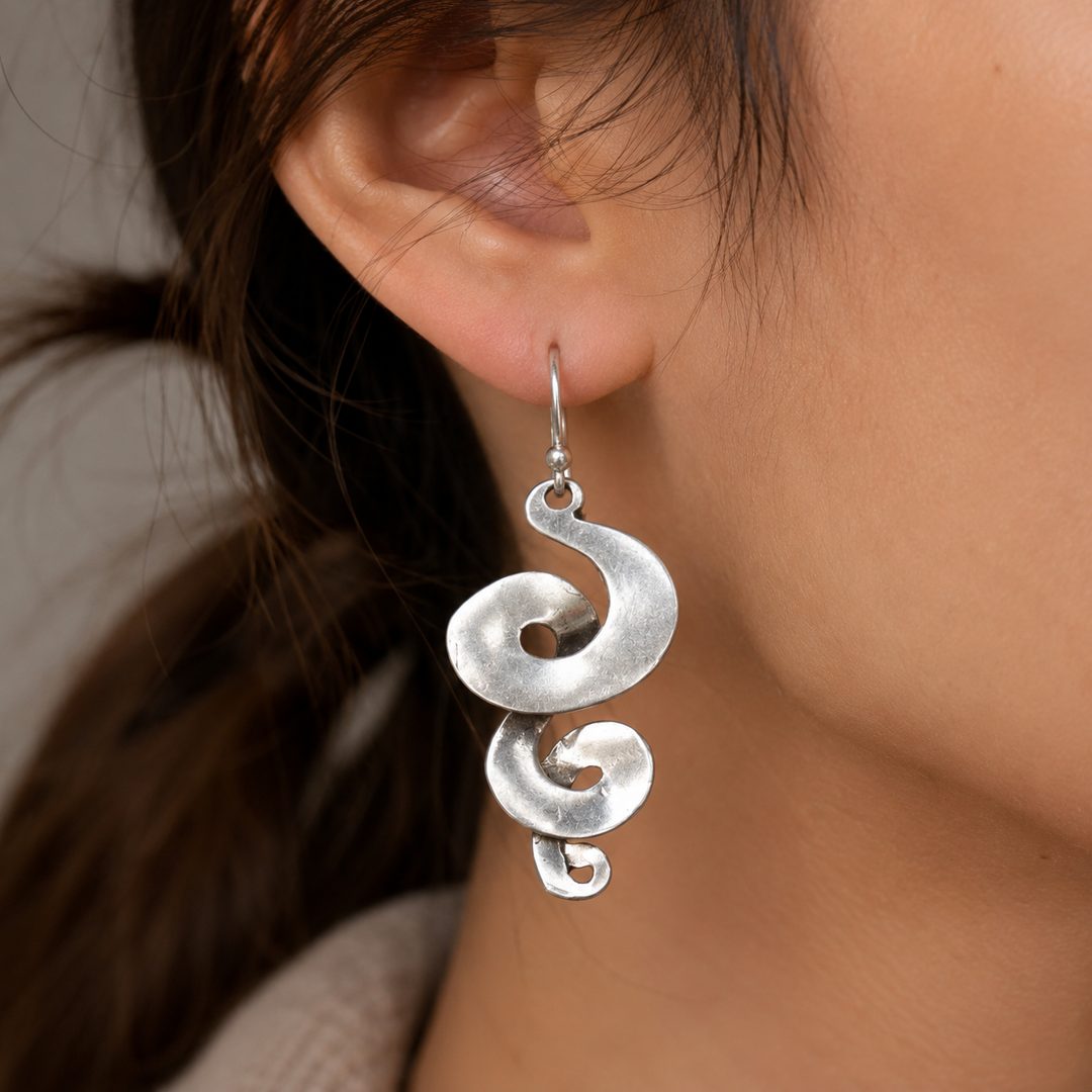 Bohemian Vintage Drop Earrings in Silver