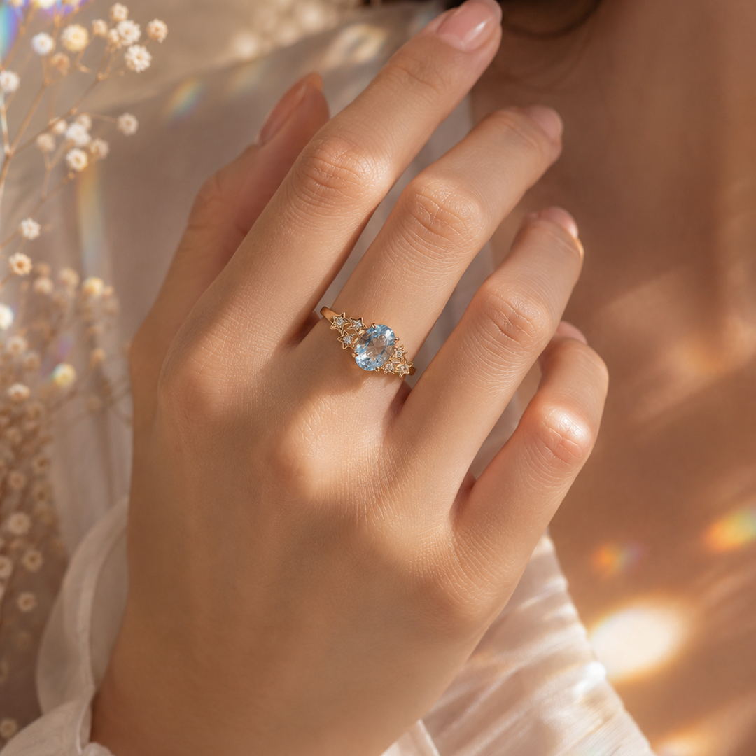 Romantic Blue Crystal Ring in Gold