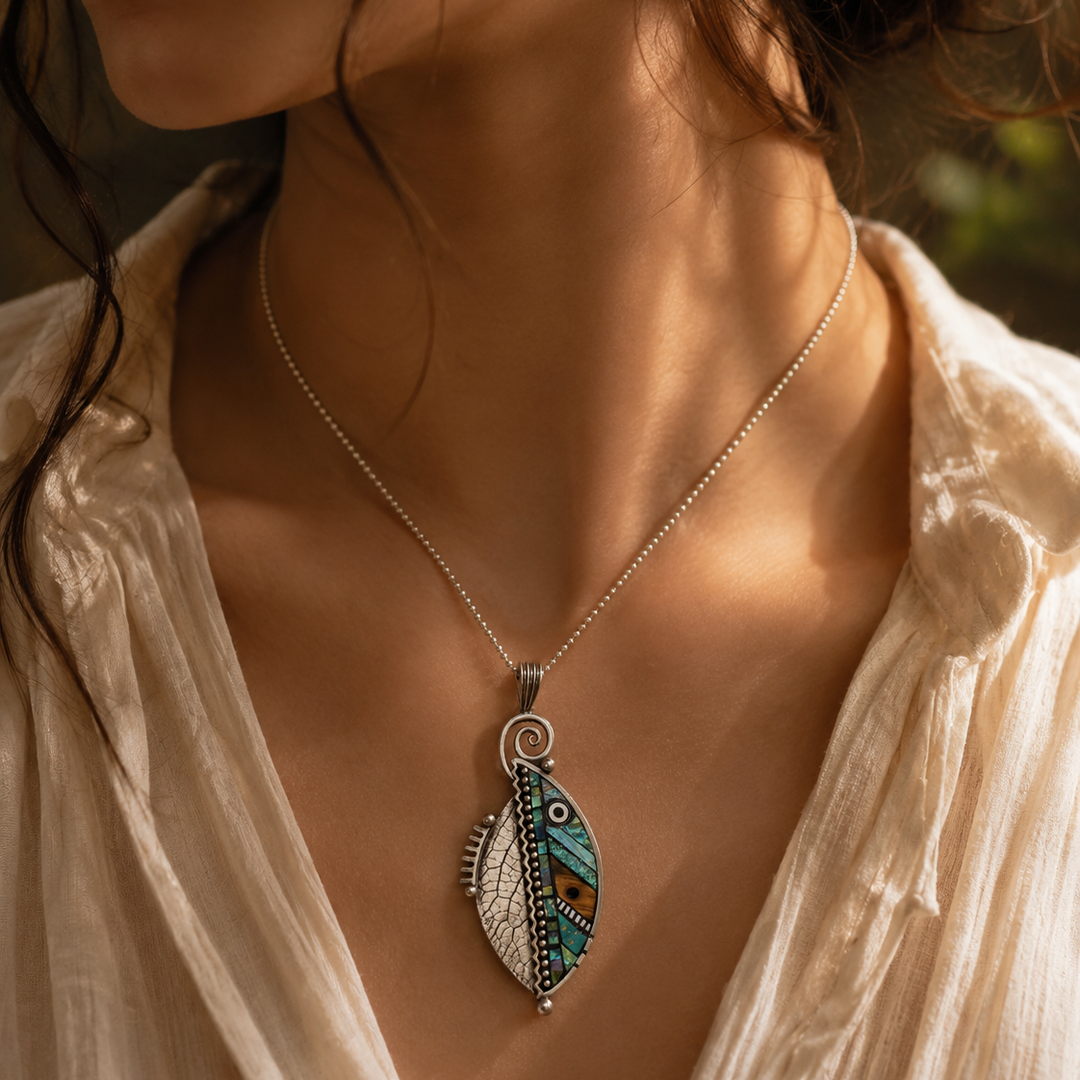 Elegant Green Crystal Vintage Necklace in Silver