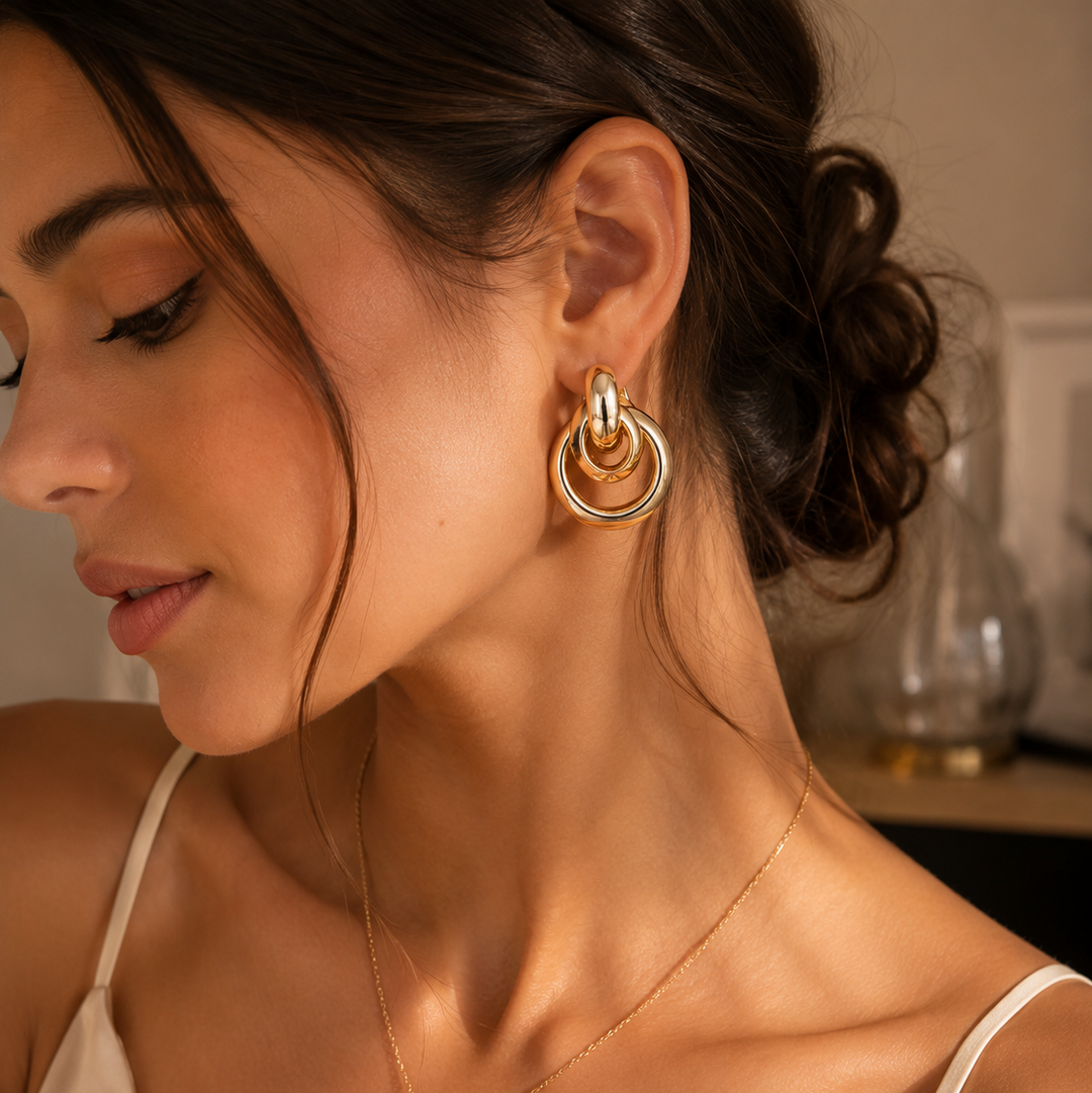 Sparkling Hoop Earrings in Gold