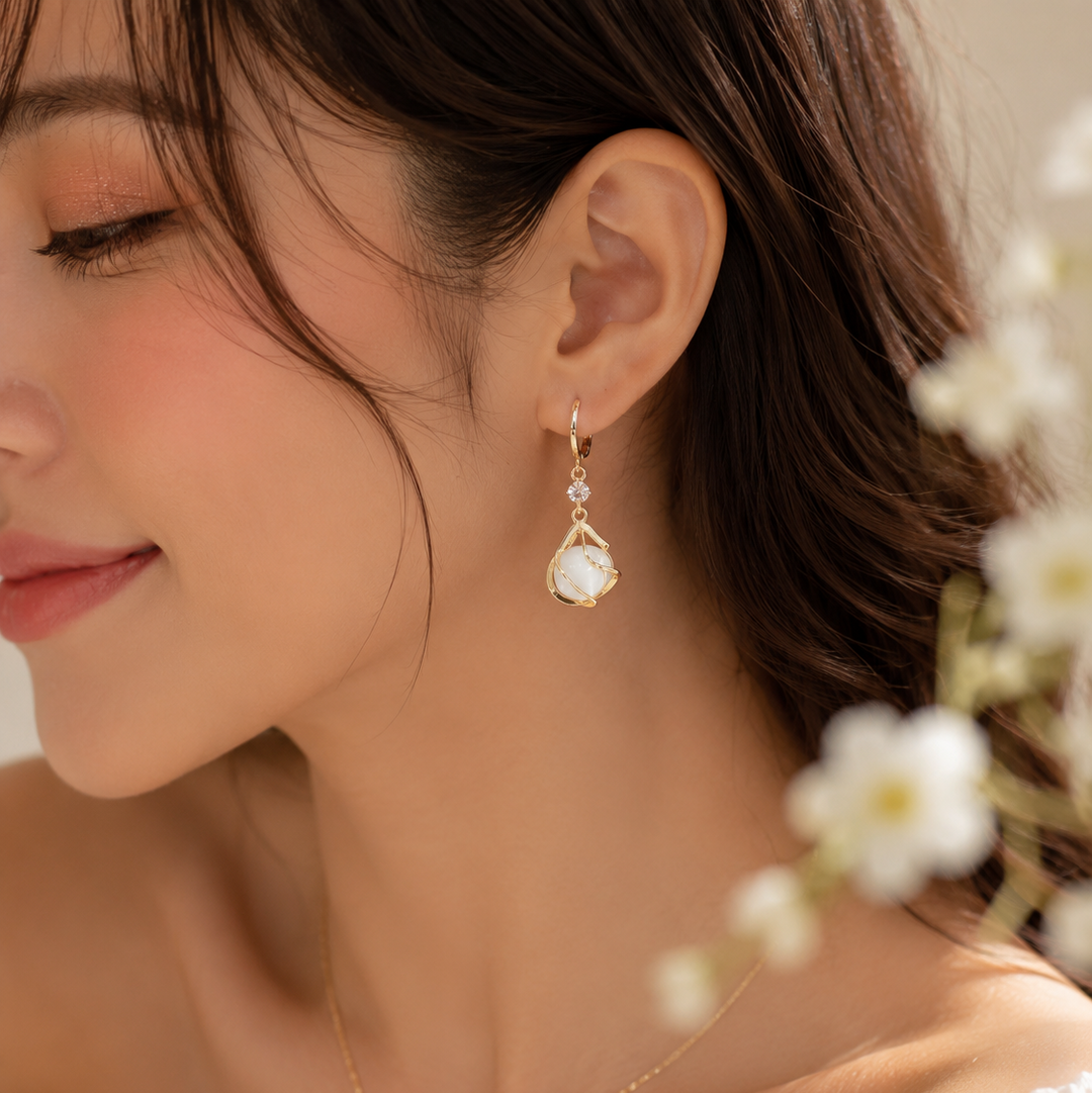 Bohemian White Opal Drop Earrings