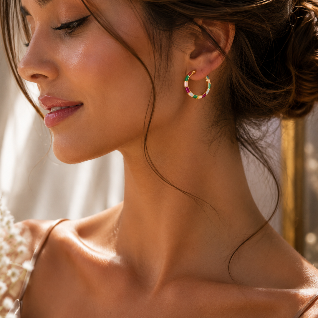 Delicate Multicolour Hoop Earrings in Gold