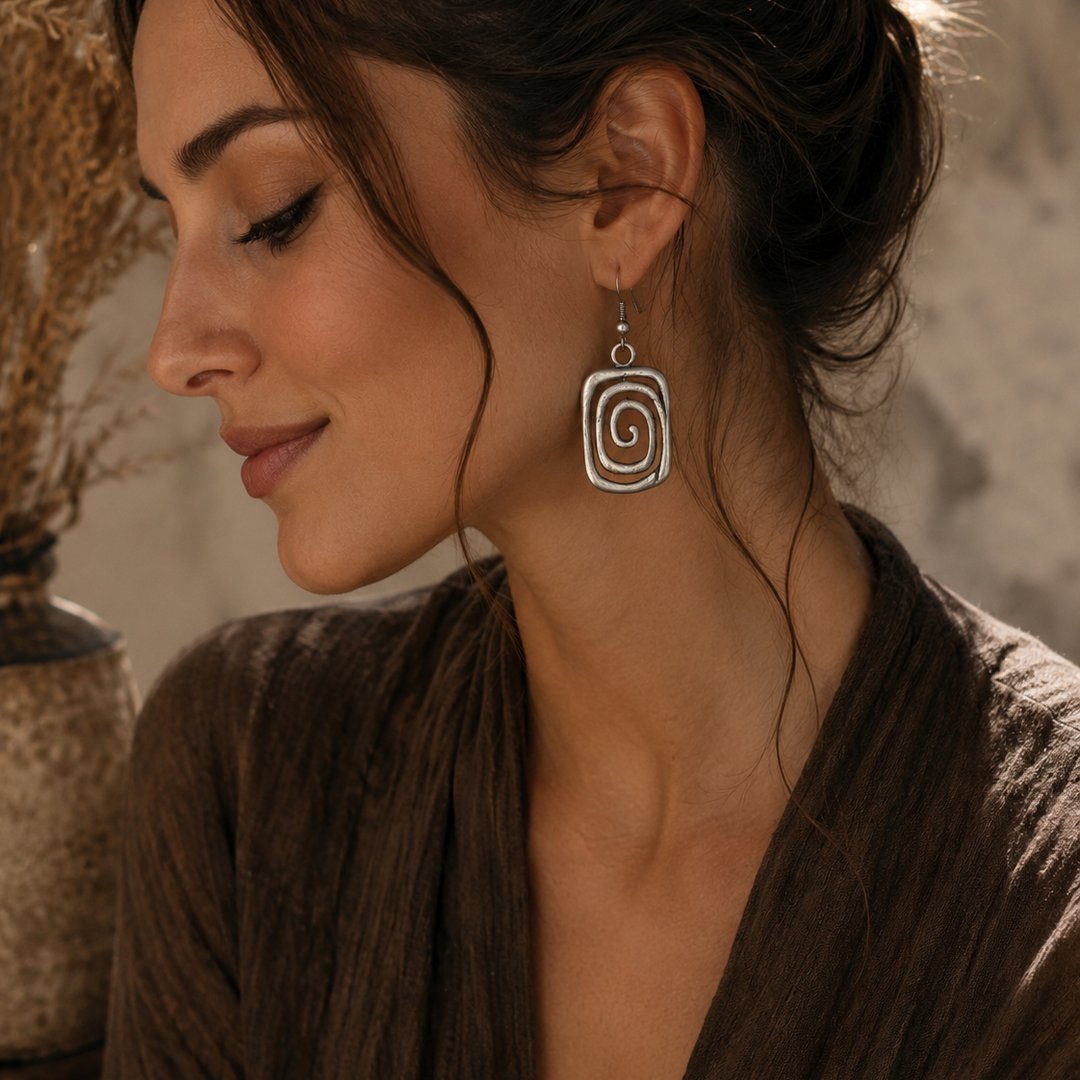 Bohemian Vintage Drop Earrings in Silver