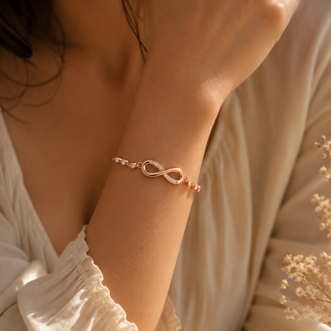 Dainty Infinity Charm Bracelet in Rose Gold