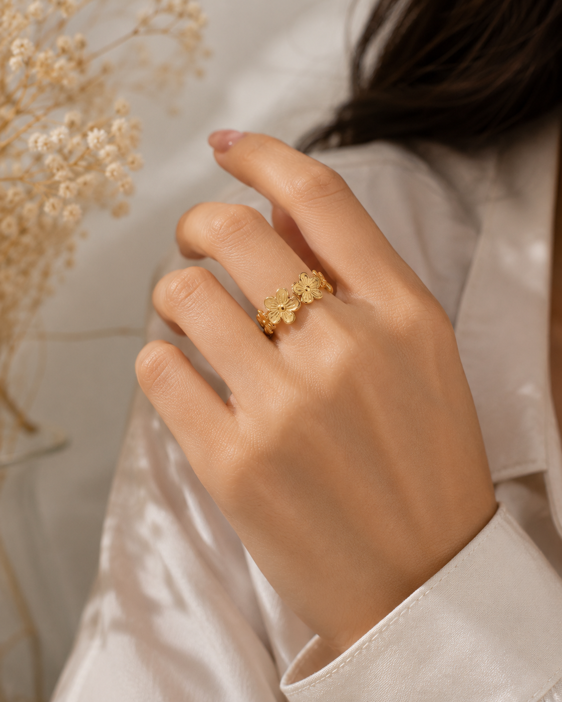 Dainty floral wrap ring