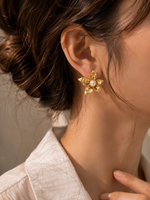 Load image into Gallery viewer, 18k Glamorous Gold Floral Stud Earrings &amp; Ring
