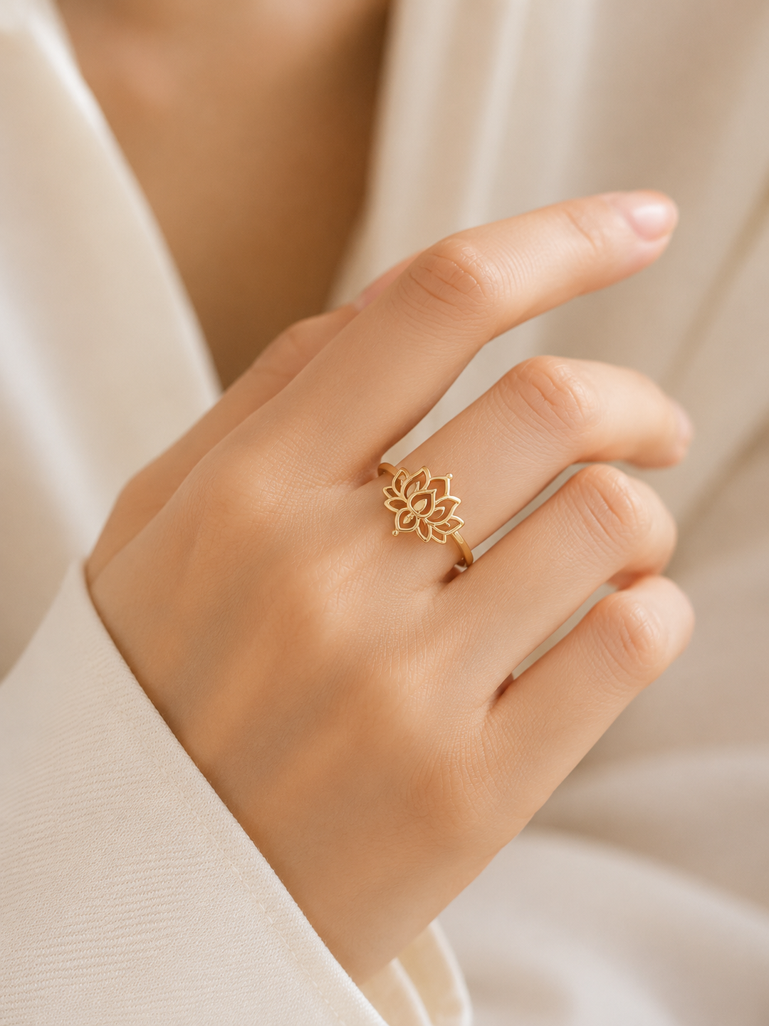Dainty Lotus Flower Outline Ring