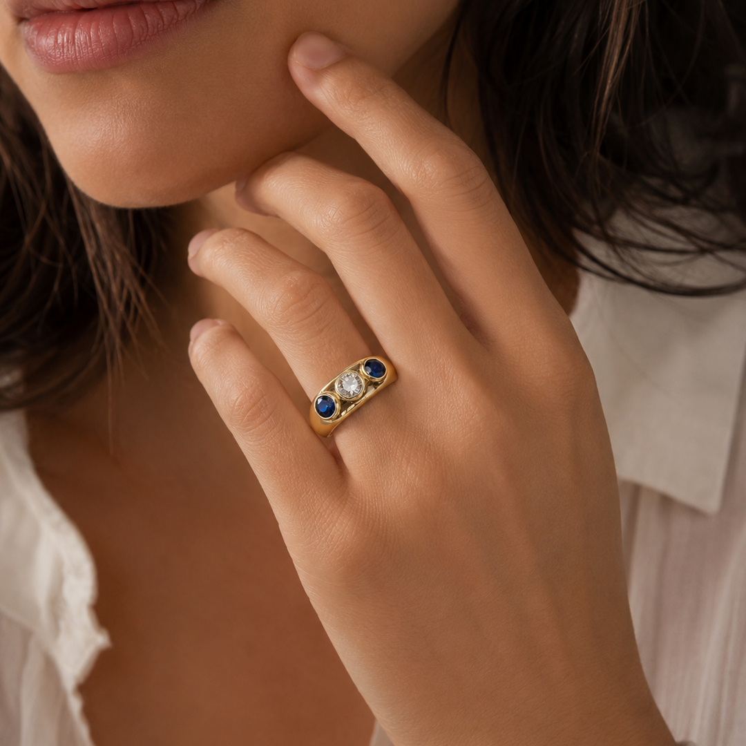 Bold Blue Zirconia Vintage Ring in Gold