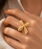 Load image into Gallery viewer, Dainty Striped Bow Elegant Ring and Earrings
