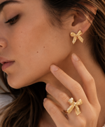 Load image into Gallery viewer, Dainty Striped Bow Elegant Ring and Earrings
