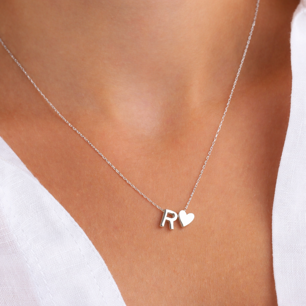 Heart Initial Necklace Personalised Letter Heart