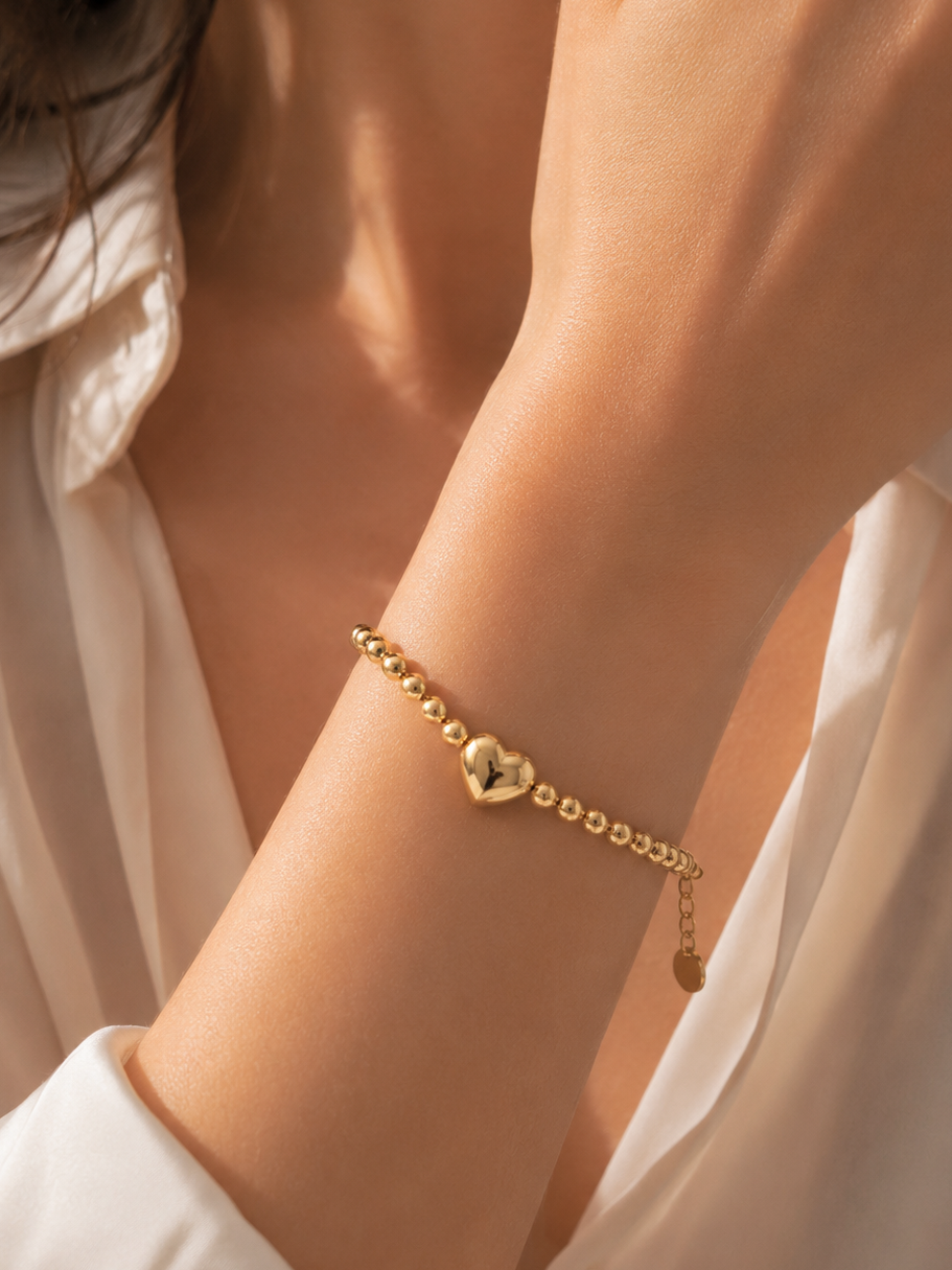 18k Classy Beaded Heart Bracelet