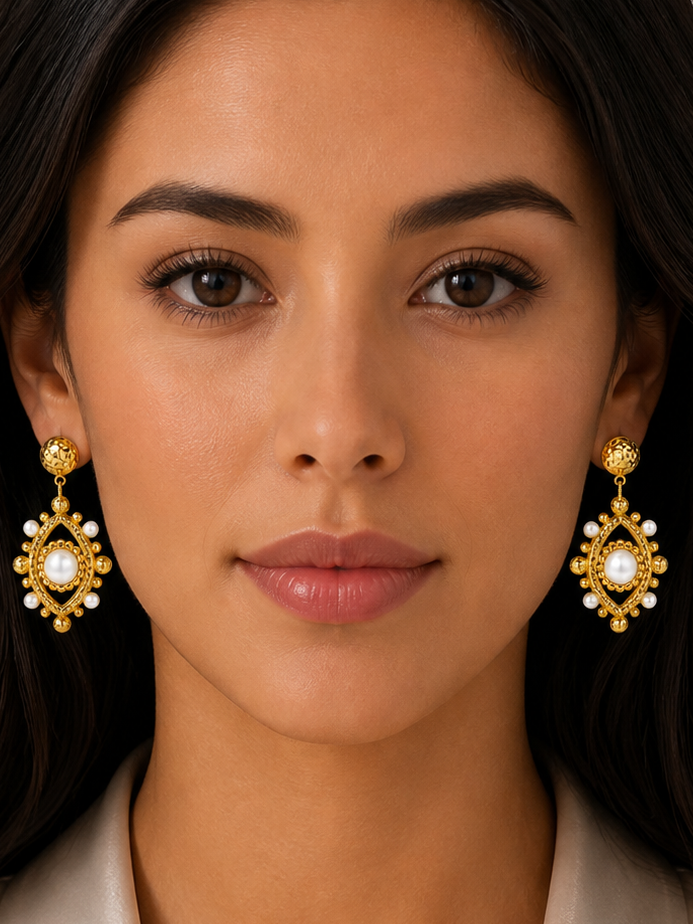 18k Boho Evil Eye Bead Accented Earrings