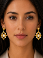 Load image into Gallery viewer, 18k Boho Evil Eye Bead Accented Earrings
