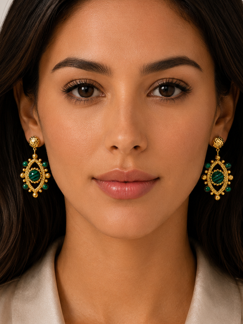 18k Boho Evil Eye Bead Accented Earrings