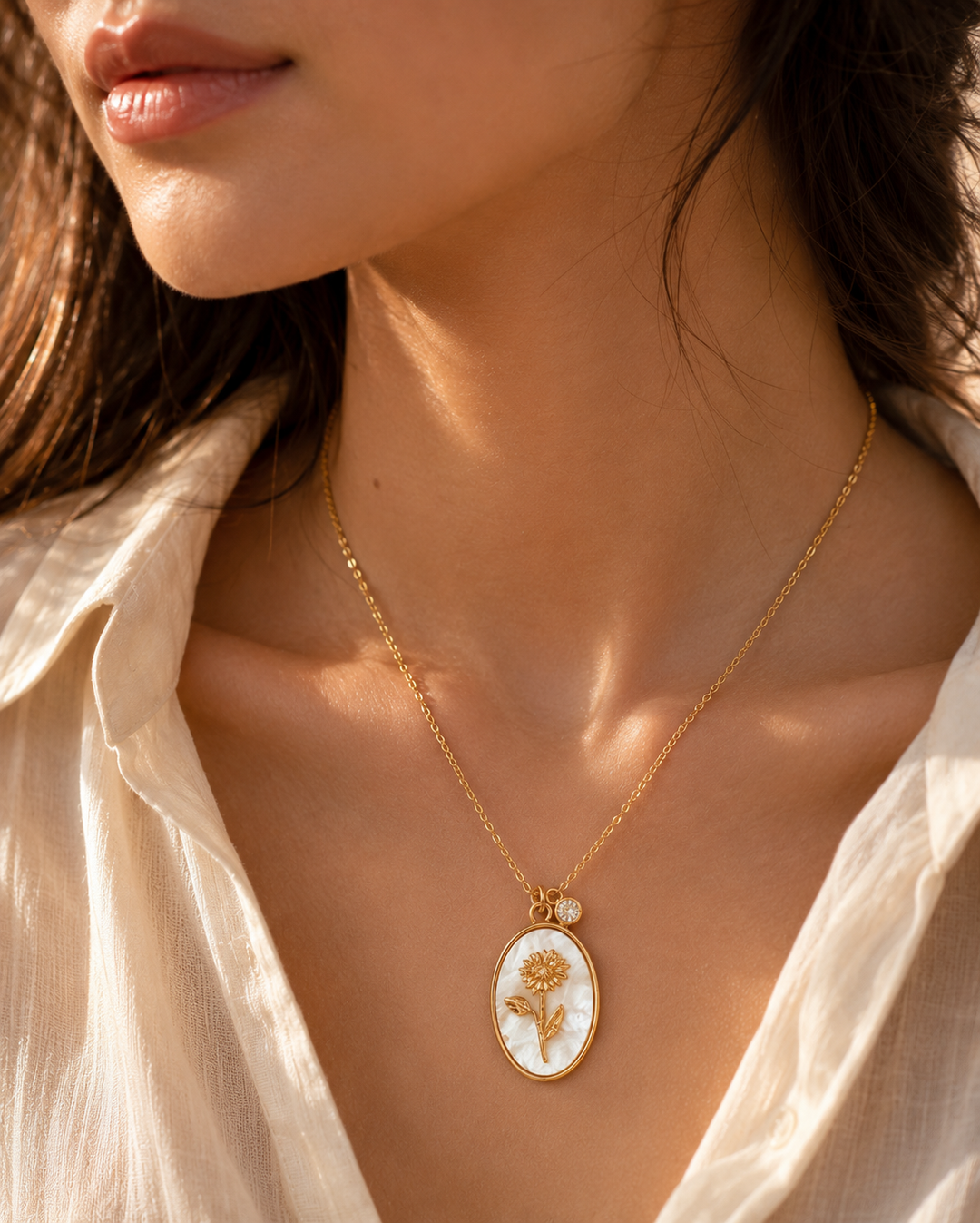 14k Dainty Floral Birthstone Pendant Necklace