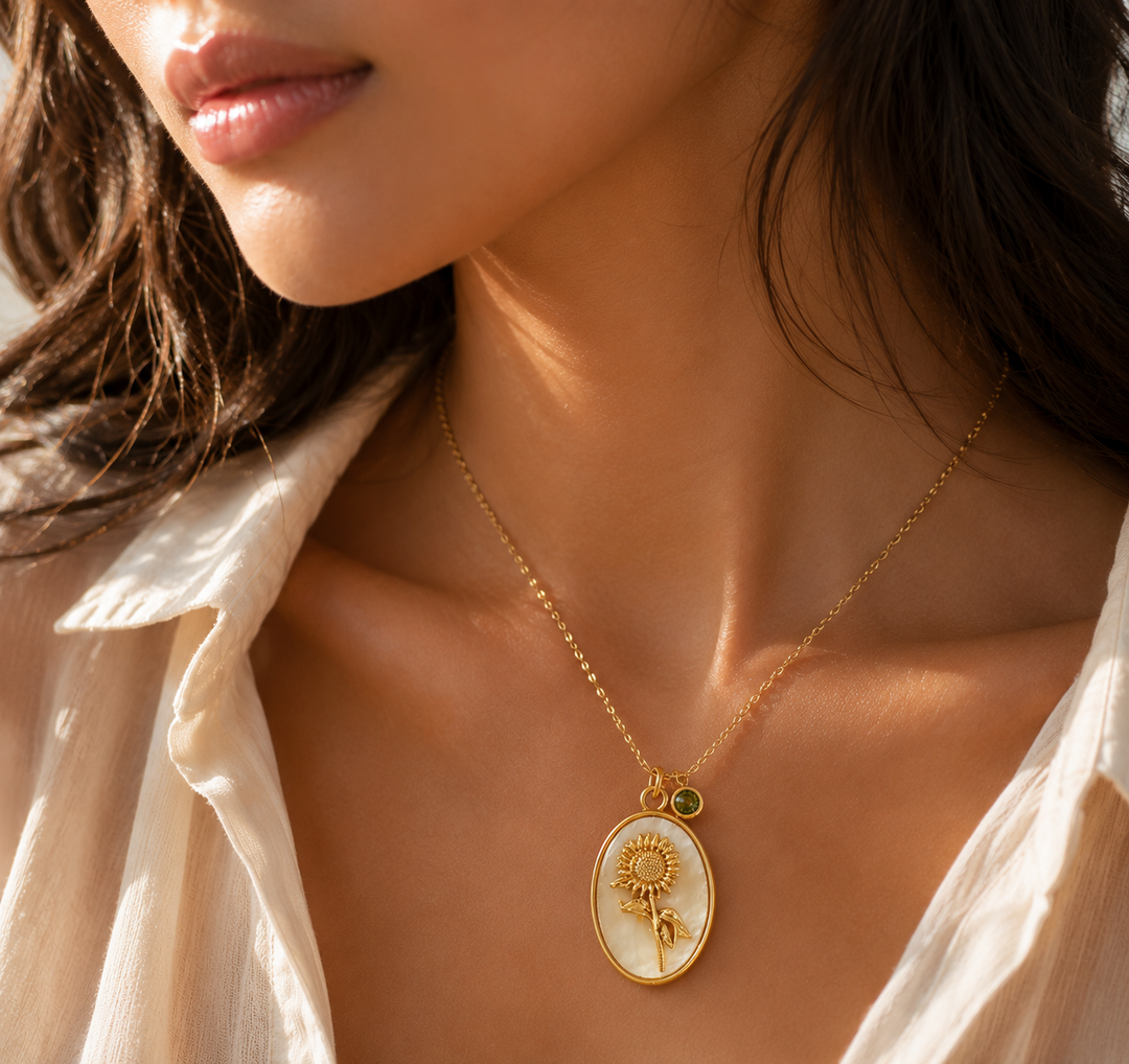 14k Dainty Floral Birthstone Pendant Necklace