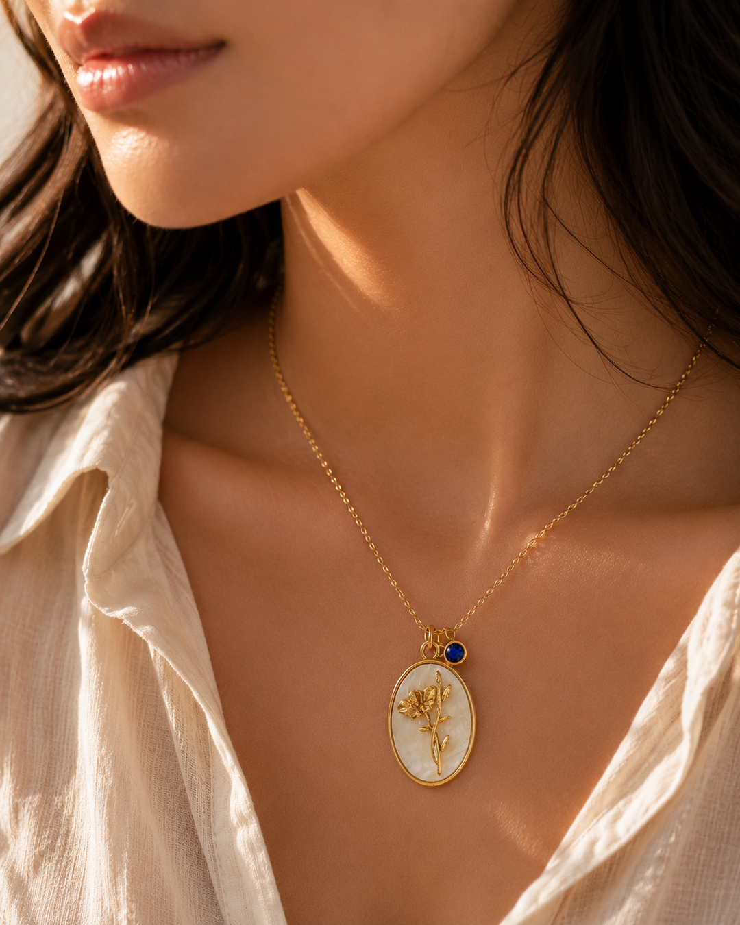 14k Dainty Floral Birthstone Pendant Necklace