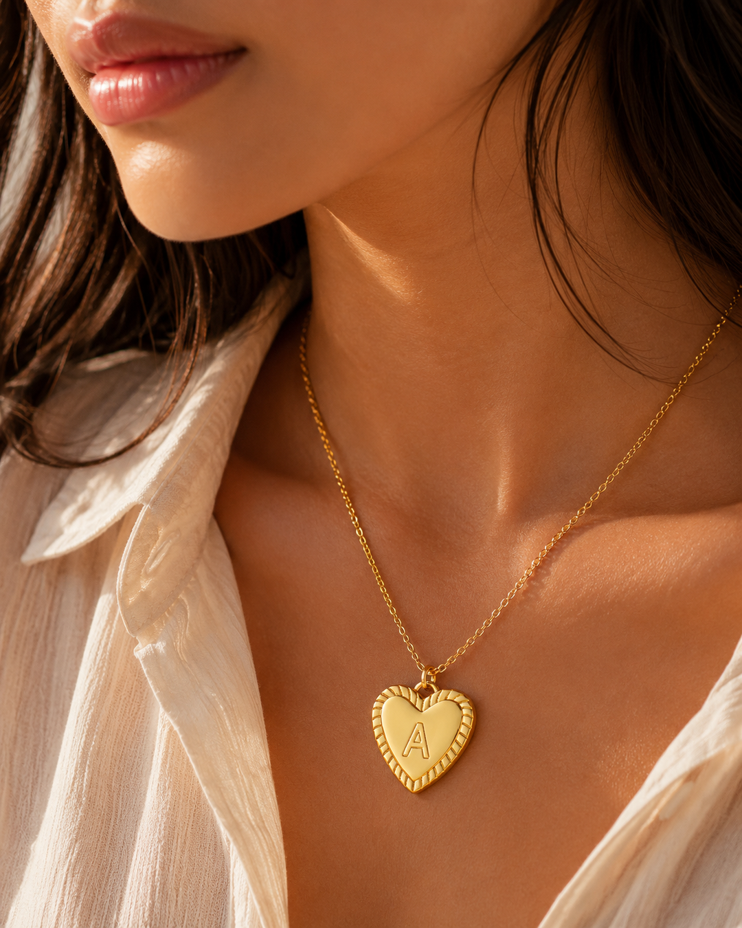 14k Dainty Heart Pendant Letter Initial Necklace