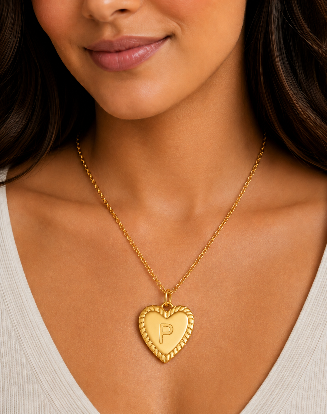 14k Dainty Heart Pendant Letter Initial Necklace