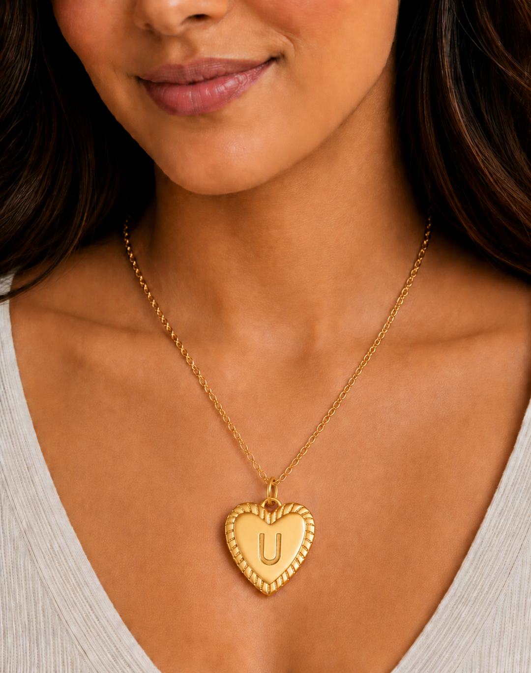 14k Dainty Heart Pendant Letter Initial Necklace
