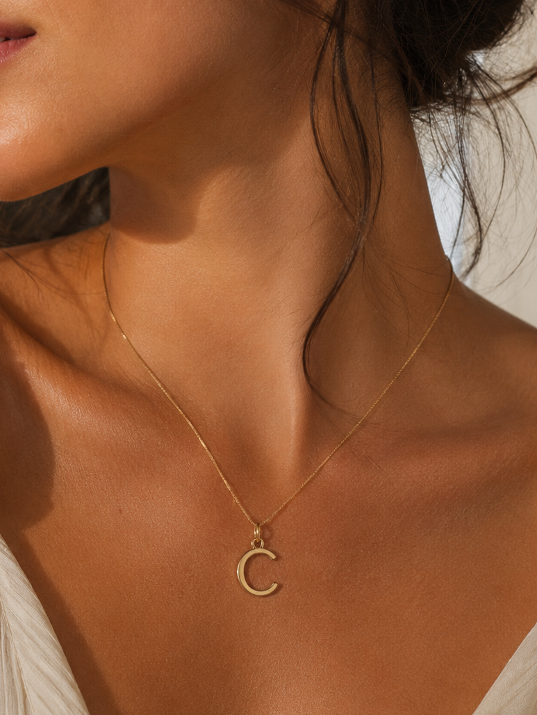 14k Sleek Serif Initial Necklace