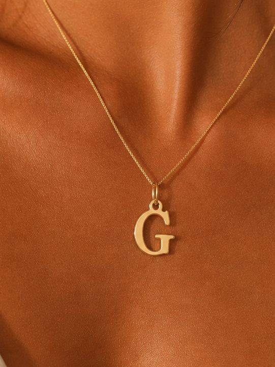 14k Sleek Serif Initial Necklace