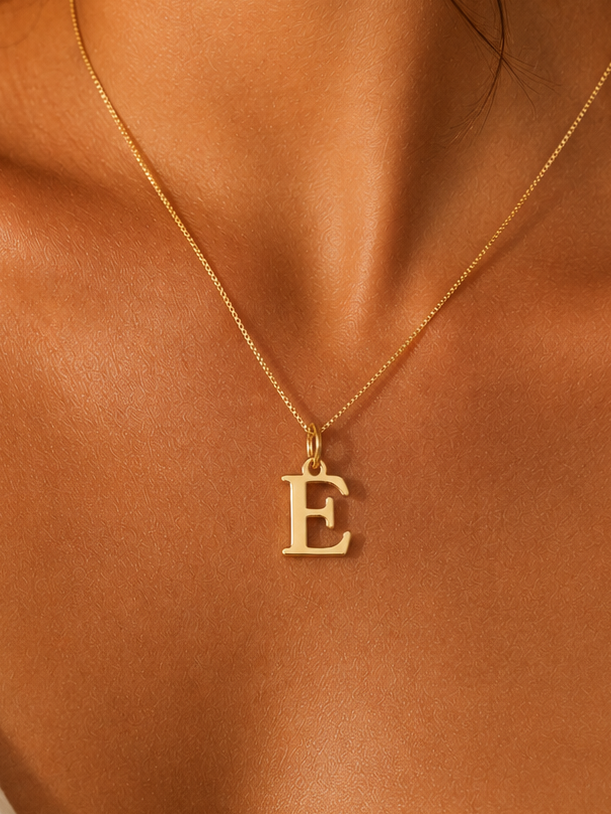 14k Sleek Serif Initial Necklace