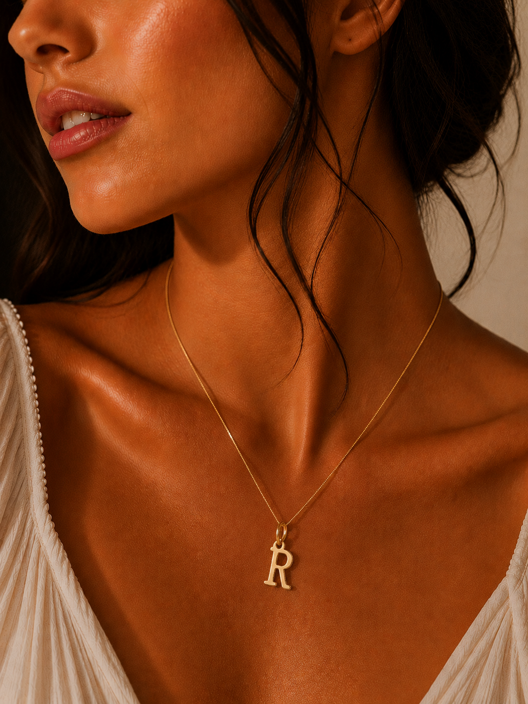 14k Sleek Serif Initial Necklace