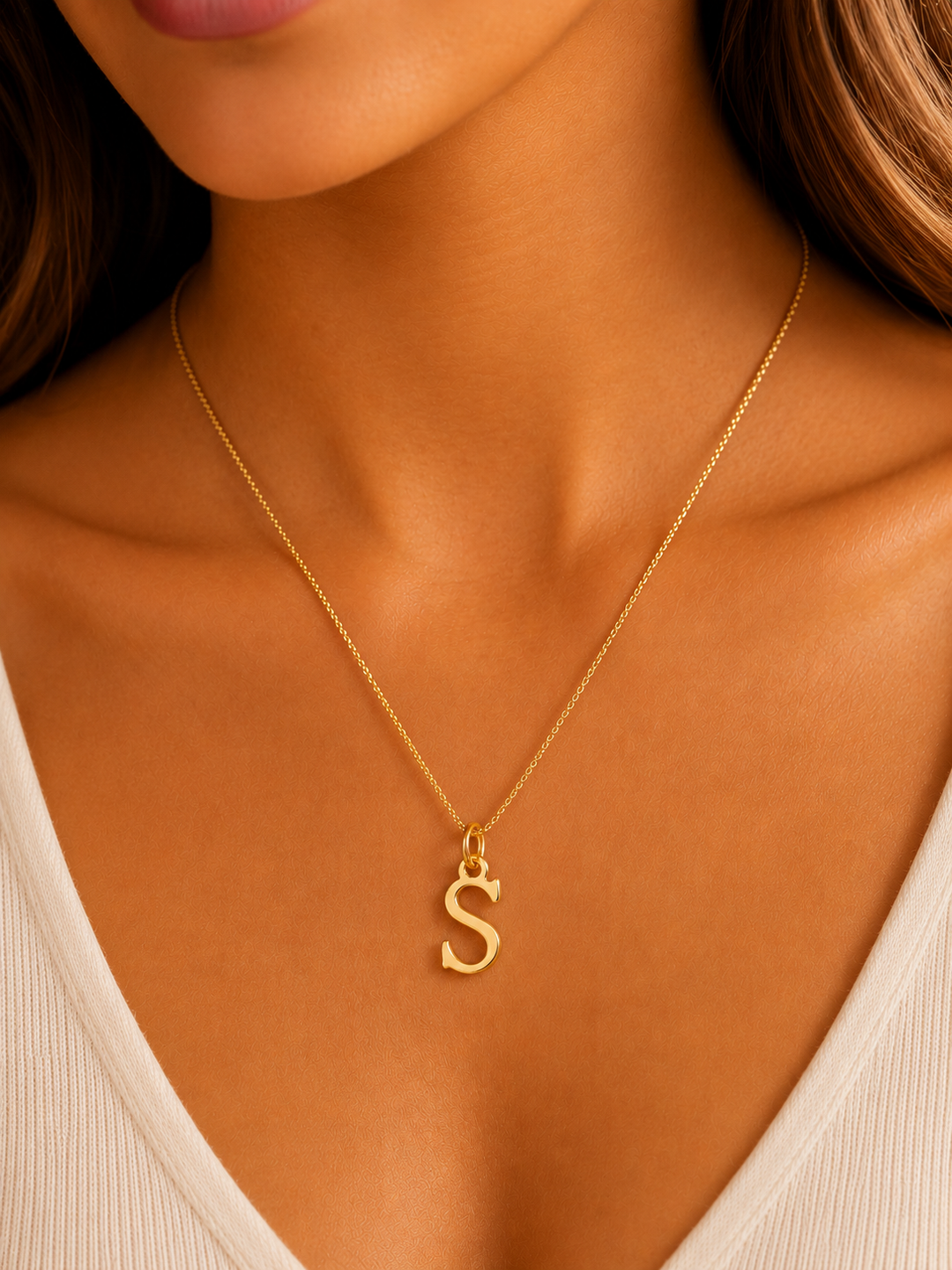 14k Sleek Serif Initial Necklace