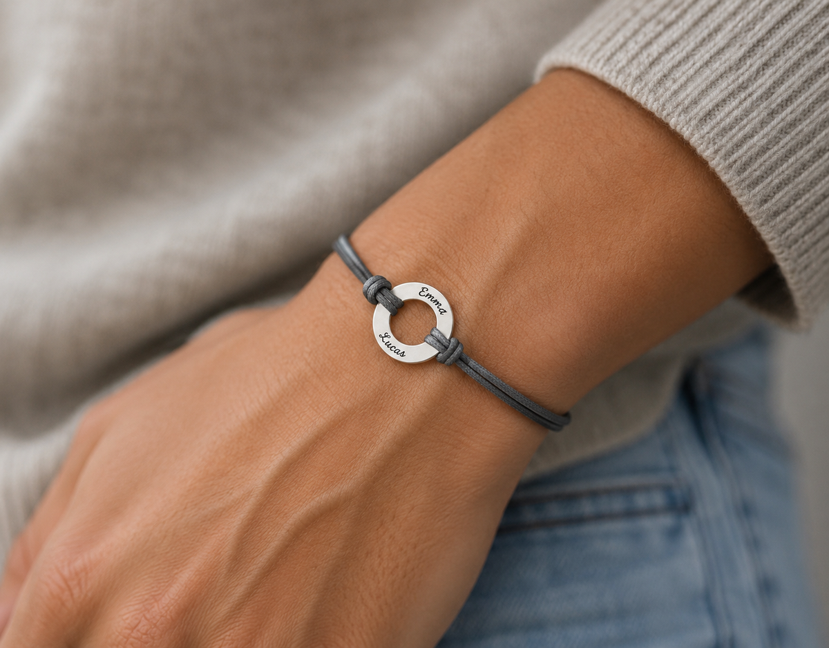 Personalized name disc rope bracelet