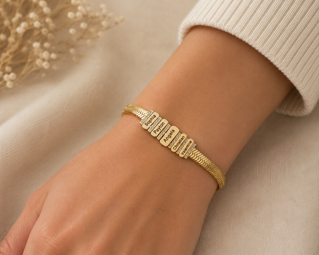 Personalized Family Name Herringbone Chain Bracelet