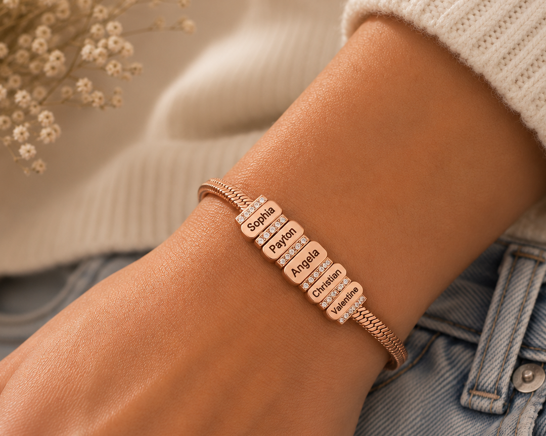 Personalized Family Name Herringbone Chain Bracelet