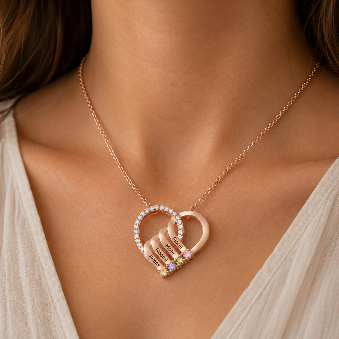 Personalized Name & Birthstone Heart Striped Pendant Necklace