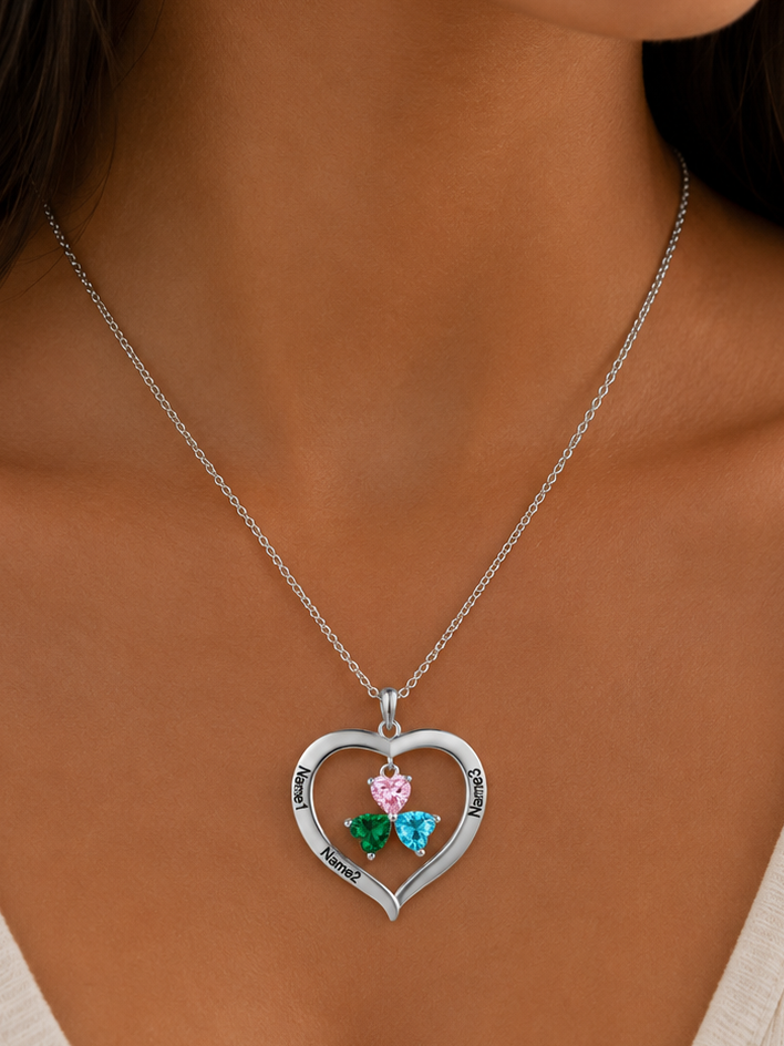Personalized Names & Birthstones Heart Pendant Necklace