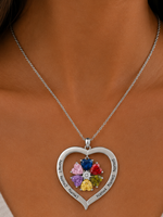 Load image into Gallery viewer, Personalized Names &amp; Birthstones Heart Pendant Necklace

