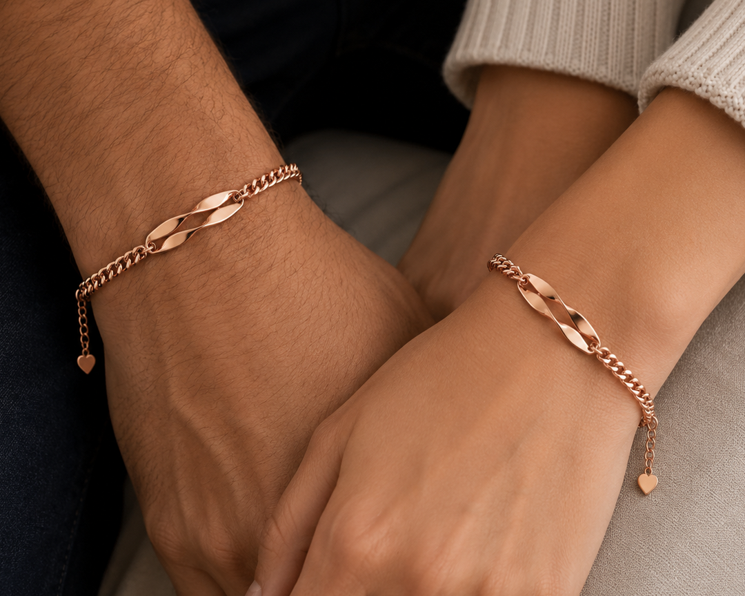 Twisted Name & Date Couples Bracelets