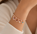 Load image into Gallery viewer, Dainty Name &amp; Birthstone Heart Charm Bangle Bracelet &amp; Necklace
