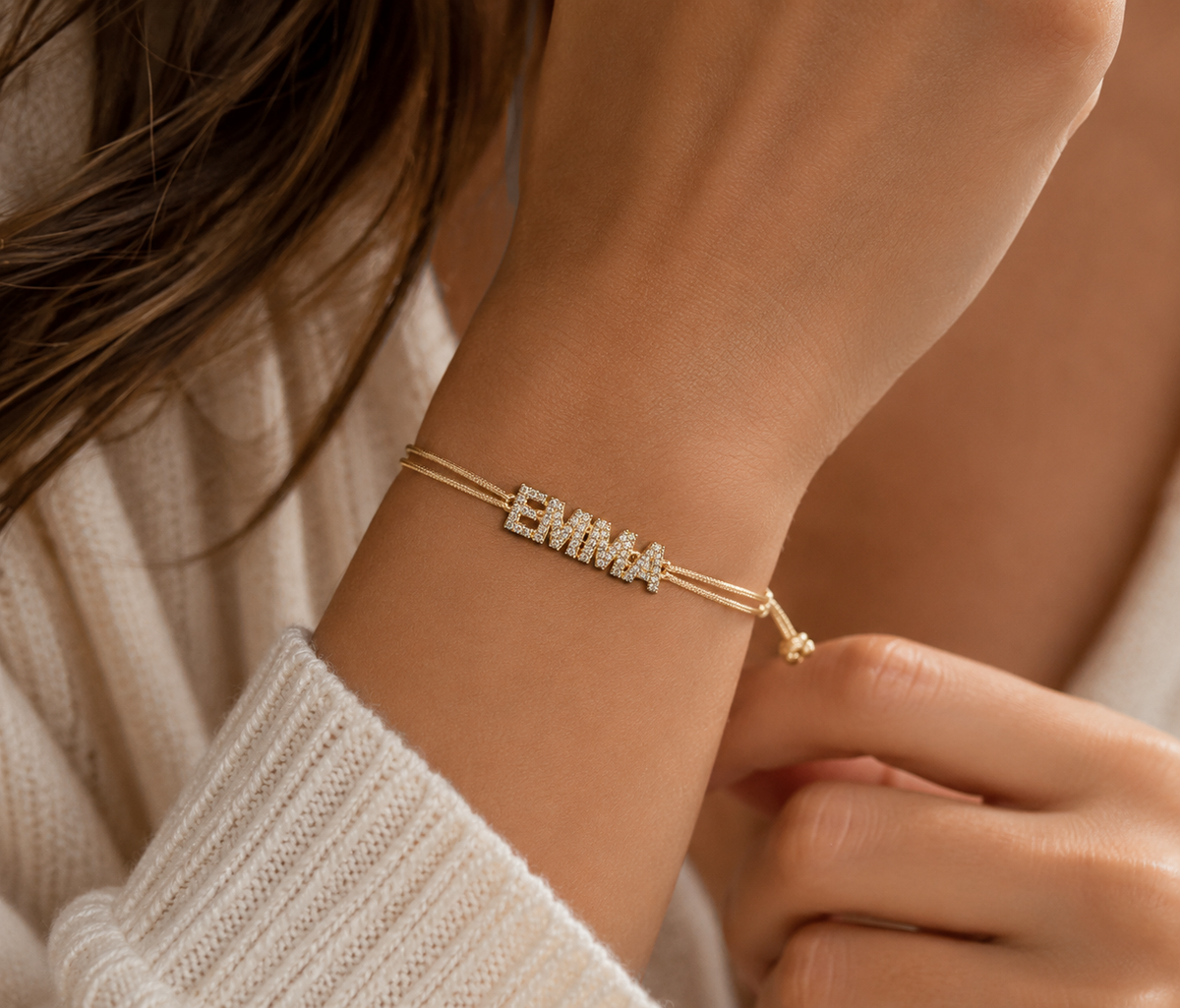 Personalized bubble diamond name layered rope bracelet