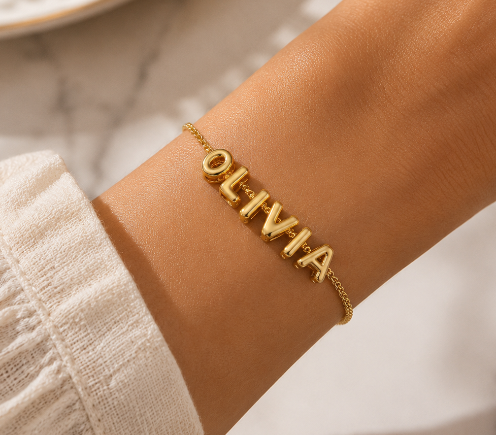Dainty Bubble Letter Name Bracelet