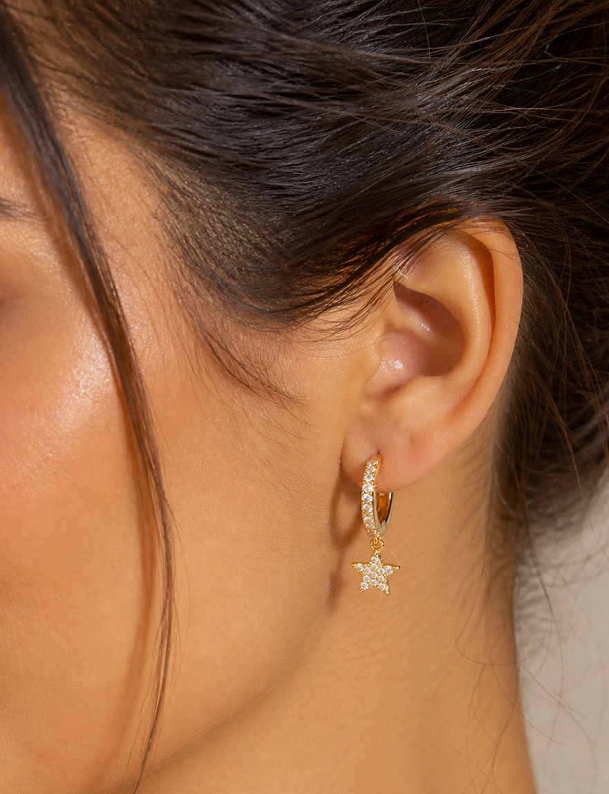 Janice Star Diamond Pave Hoop Earrings