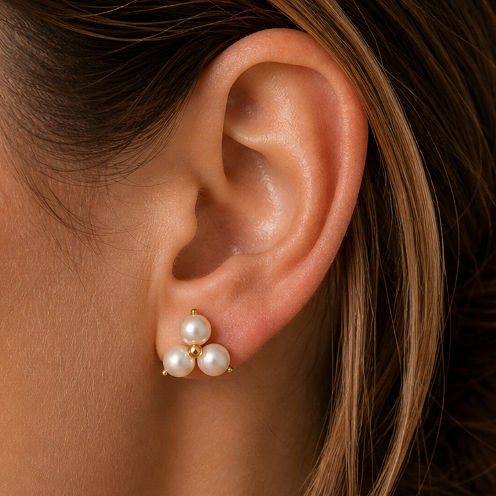 Isabella Trinity Pearl Stud Earrings
