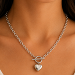Load image into Gallery viewer, Paperclip Chain Circle Lock Heart Pendant Necklace
