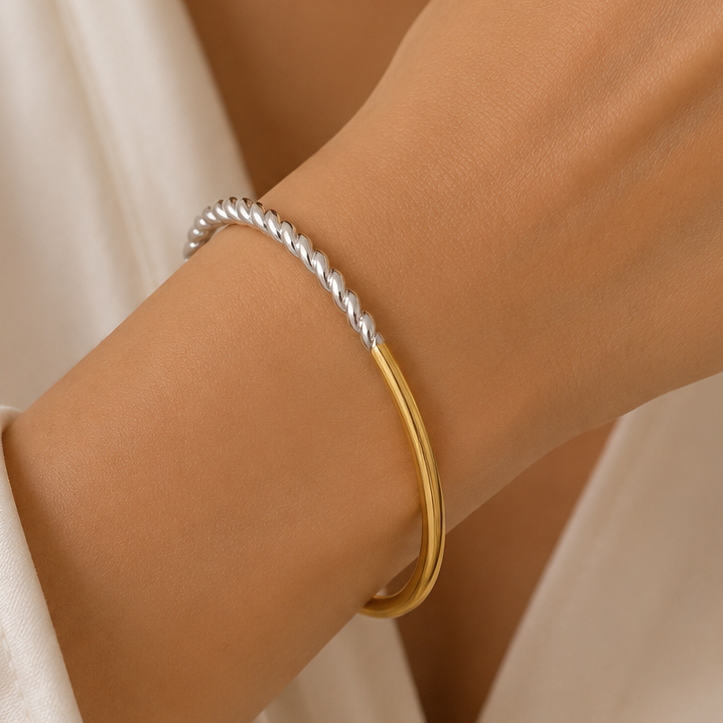 Twisted Half Two Tone Cuff Bracelet