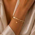 Load image into Gallery viewer, Roman Numeral Heart Dangle Cuff Bracelet
