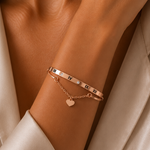 Load image into Gallery viewer, Roman Numeral Heart Dangle Cuff Bracelet
