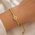 Load image into Gallery viewer, Dainty Herringbone Turquoise Stone Bracelet
