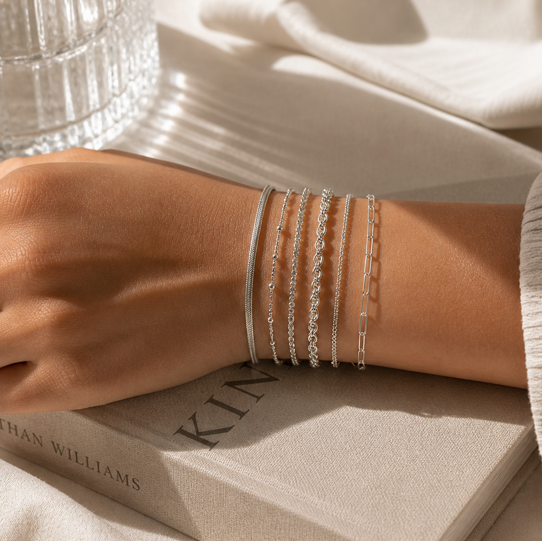 6pc Classic Bracelet Stack | Protective Evil Eye & Delicate Wave Chain Jewelry Bundle