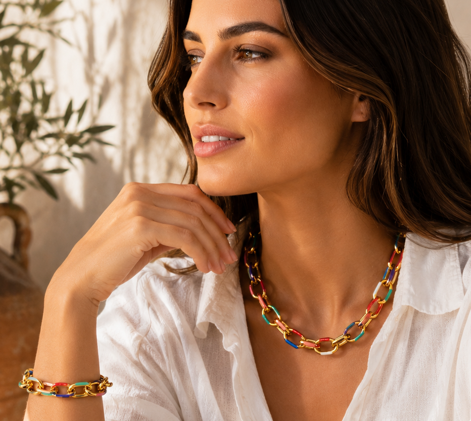 Colorful Chain Bracelet and Necklace Set